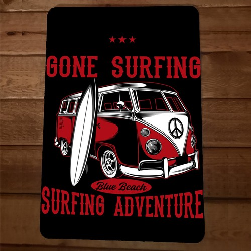 Gone Surfing Blue Beach Adventure 8x12 Metal Wall Sign Poster
