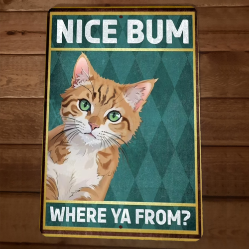 Nice Bum Where Ya From Cat 8x12 Funny Bathroom Metal Wall Sign