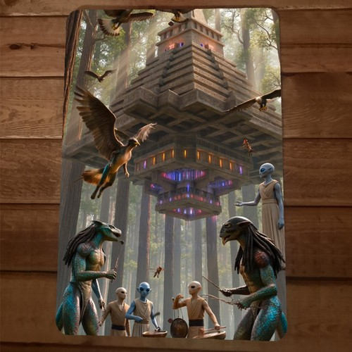 5th Dimension Floating Aztec Temple Aliens Artwork 8x12 Metal Wall Sign