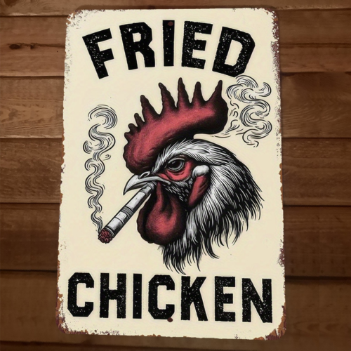 Fried Chicken Funny 420 Rooster Smoking 8x12 Metal Wall Sign Garage Poster