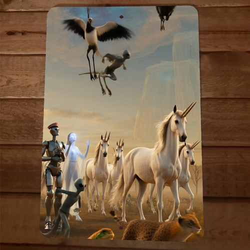 5th Dimension Unicorns and Aliens Artwork 8x12 Metal Wall Sign