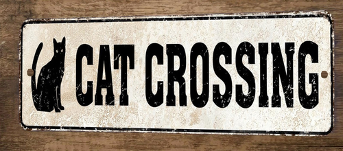 Cat Crossing 3x12 Metal Wall Sign