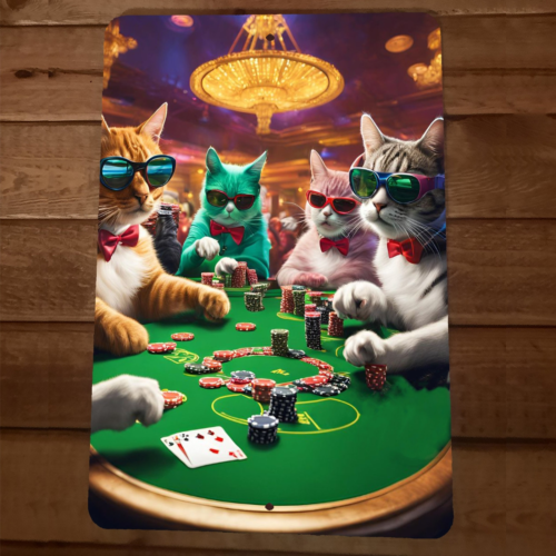 Cool Cats Gambling Playing Cards in Casino 8x12 Metal Wall Sign #2