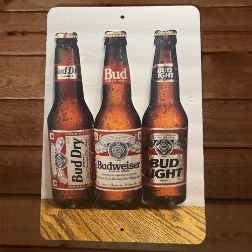 Bud Beer Family Bottles 8x12 Metal Bar Man Cave Dry Light Budweiser Sign