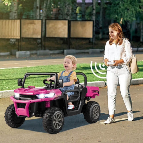 Kids Pink Dump Truck with Dump Bed and Shovel - 2-Seater Ride On Toy