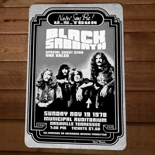 1978 US Tour Nashville TN Black Sabbath 8x12 Metal Wall Sign