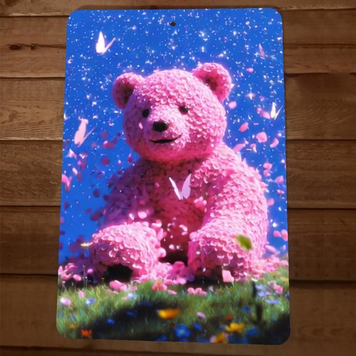 Fantasy Flower Teddy Bear 8x12 Metal Wall Animal Sign