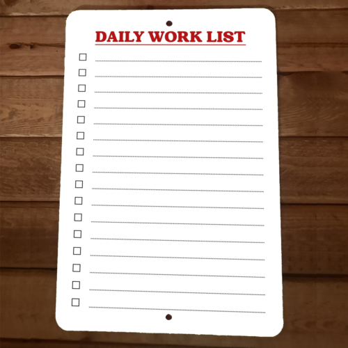 8x12 Metal Wall Sign Daily Work List Checklist Dry Erase Board