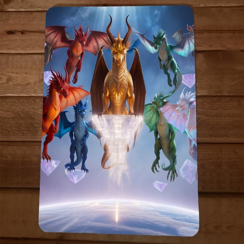Quartz Crystal Dragons 8x12 Metal Wall Sign 5th Dimension 5D