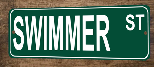 Swimmer St 3x12 Metal Wall Sign