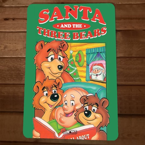 Santa and the Three Bears Christmas Artwork 8x12 Wall Sign #2