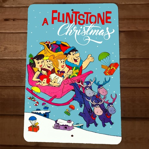 Hanna Barbera a Flintstone Christmas Artwork 8x12 Wall Sign