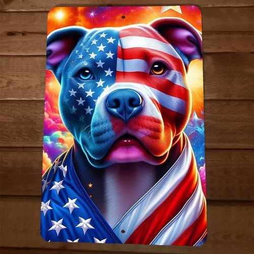 USA Pitbull Dog American Flag 4th of July 8x12 Metal Wall Animal Sign