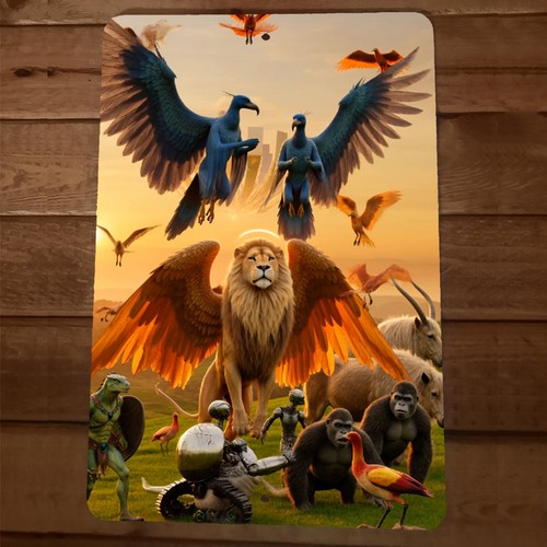 5th Dimension Lion Gryphon and Aliens Artwork 8x12 Metal Wall Sign