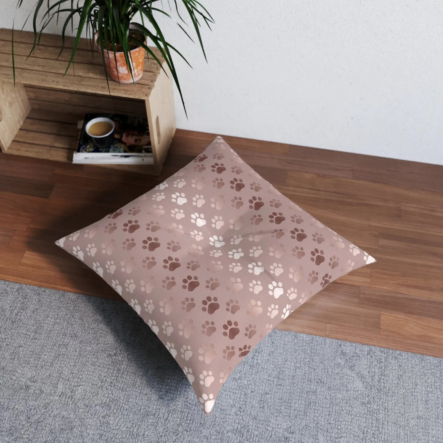 Shimmery Pet Paw Print Tufted Floor Pillow
