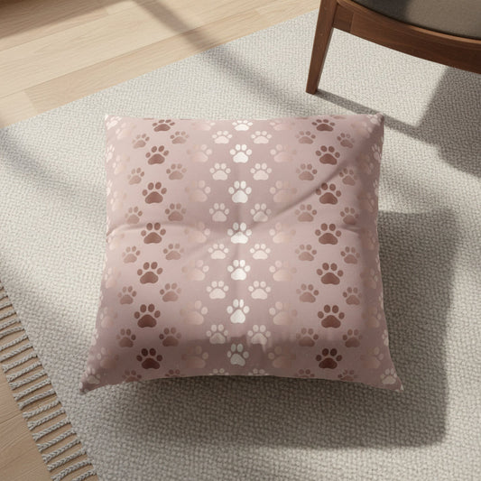 Shimmery Pet Paw Print Tufted Floor Pillow