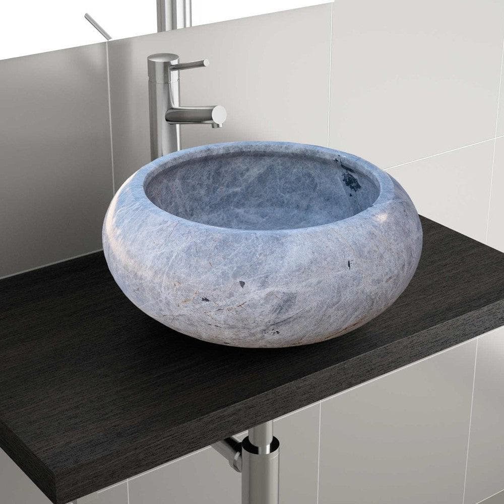 Silver Marble Vessel Sink - Premium Handcrafted Natural Stone Diameter 15.5 Height 6