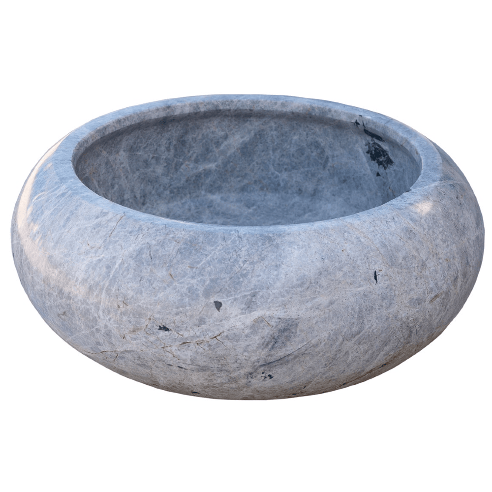 Silver Marble Vessel Sink - Premium Handcrafted Natural Stone Diameter 15.5 Height 6