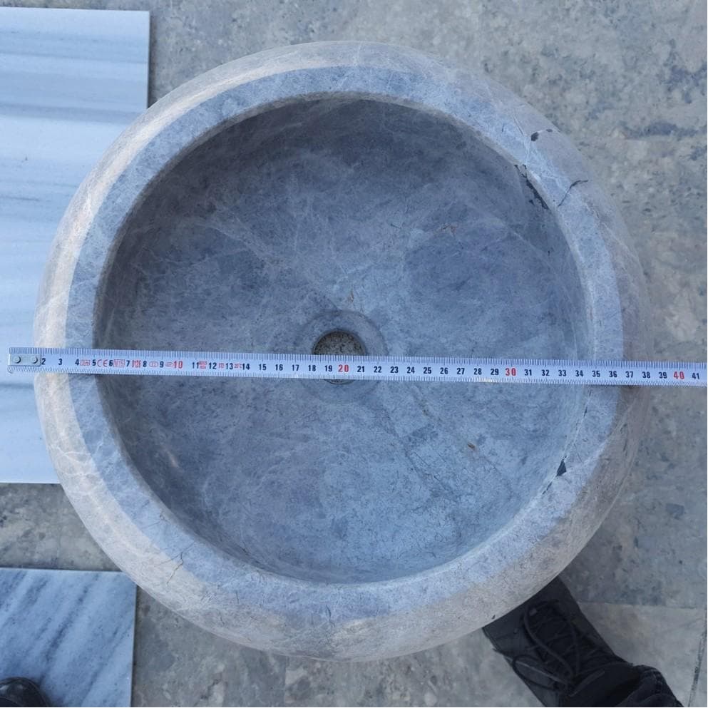 Silver Marble Vessel Sink - Premium Handcrafted Natural Stone Diameter 15.5 Height 6