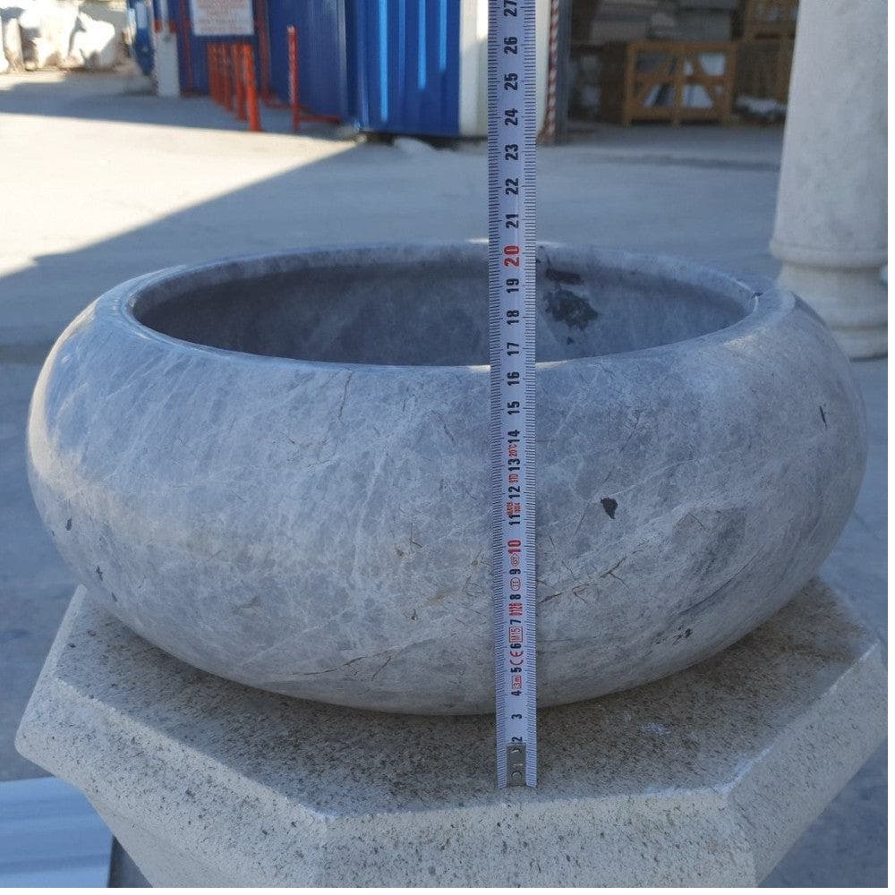 Silver Marble Vessel Sink - Premium Handcrafted Natural Stone Diameter 15.5 Height 6