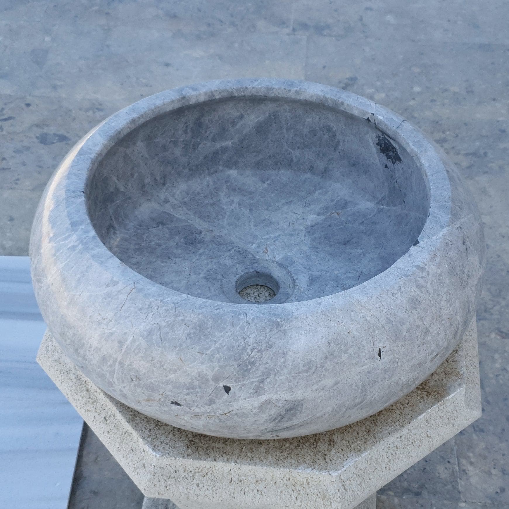 Silver Marble Vessel Sink - Premium Handcrafted Natural Stone Diameter 15.5 Height 6