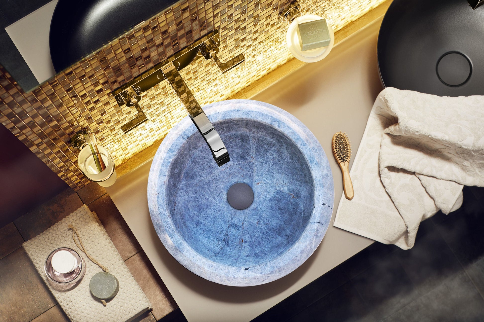 Silver Marble Vessel Sink - Premium Handcrafted Natural Stone Diameter 15.5 Height 6