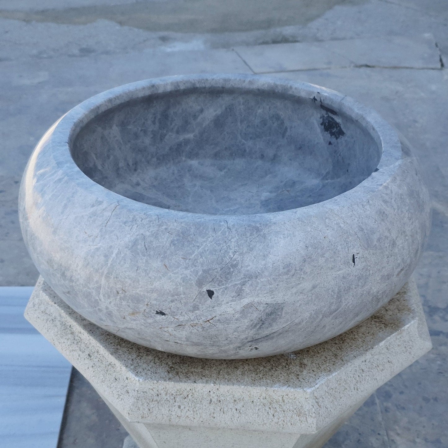 Silver Marble Vessel Sink - Premium Handcrafted Natural Stone Diameter 15.5 Height 6