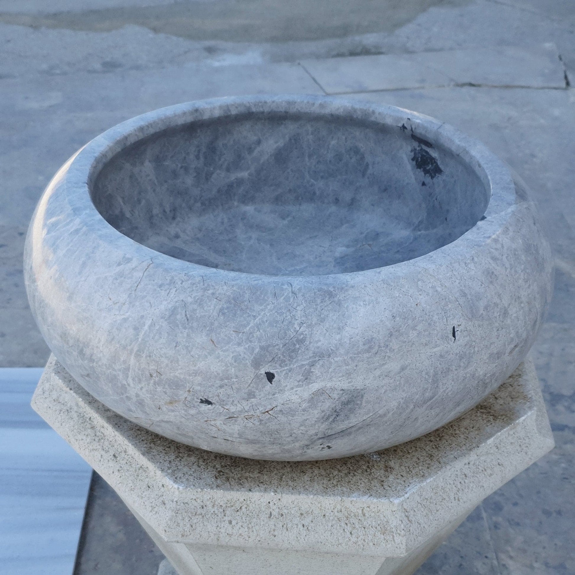 Silver Marble Vessel Sink - Premium Handcrafted Natural Stone Diameter 15.5 Height 6