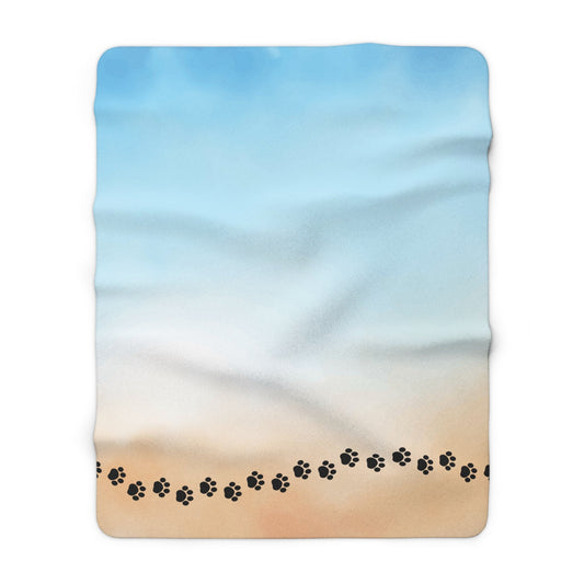 Beach Walk, But Make It Cat — Paw Print Sherpa Fleece Blanket