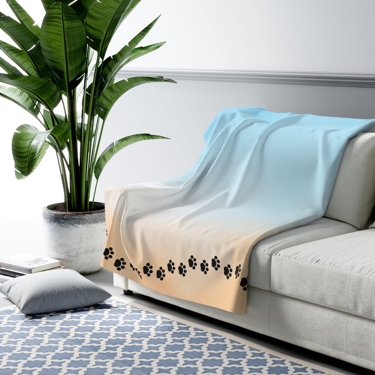 Beach Walk, But Make It Cat — Paw Print Sherpa Fleece Blanket