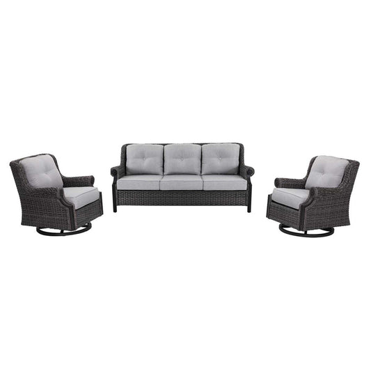 Lassen wicker living room set: 1 three-seater sofa and 2 swivel rocking chairs