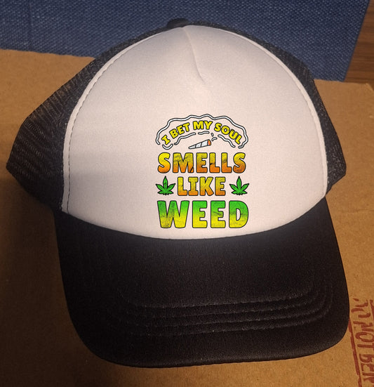 Adjustable Trucker Baseball Hat Cap I bet my soul smells like weed 420
