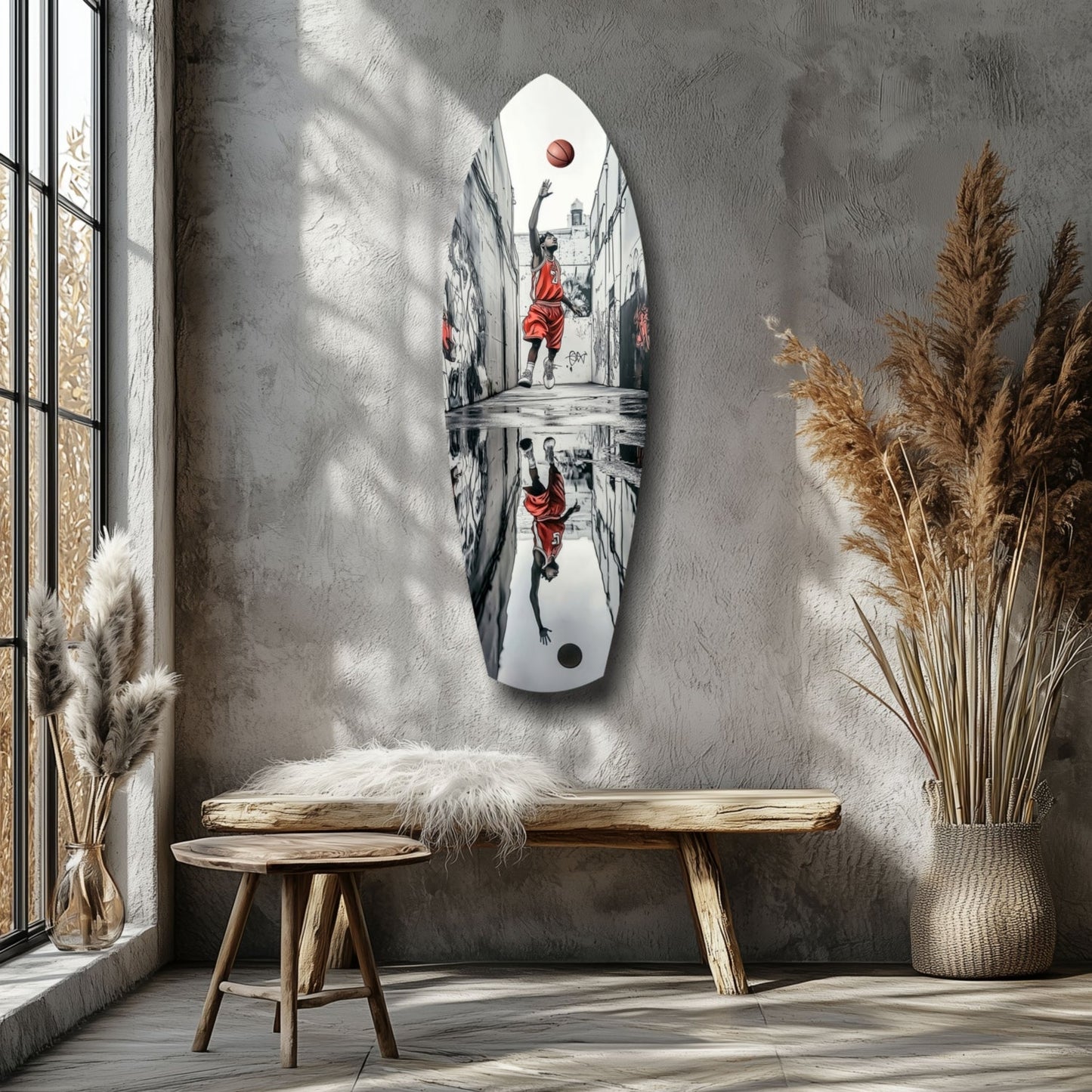 Street Basketball Tempered Glass Wall Art - Durable, Vibrant Sports Home Decor in 12"x35" and 16"x47" Sizes