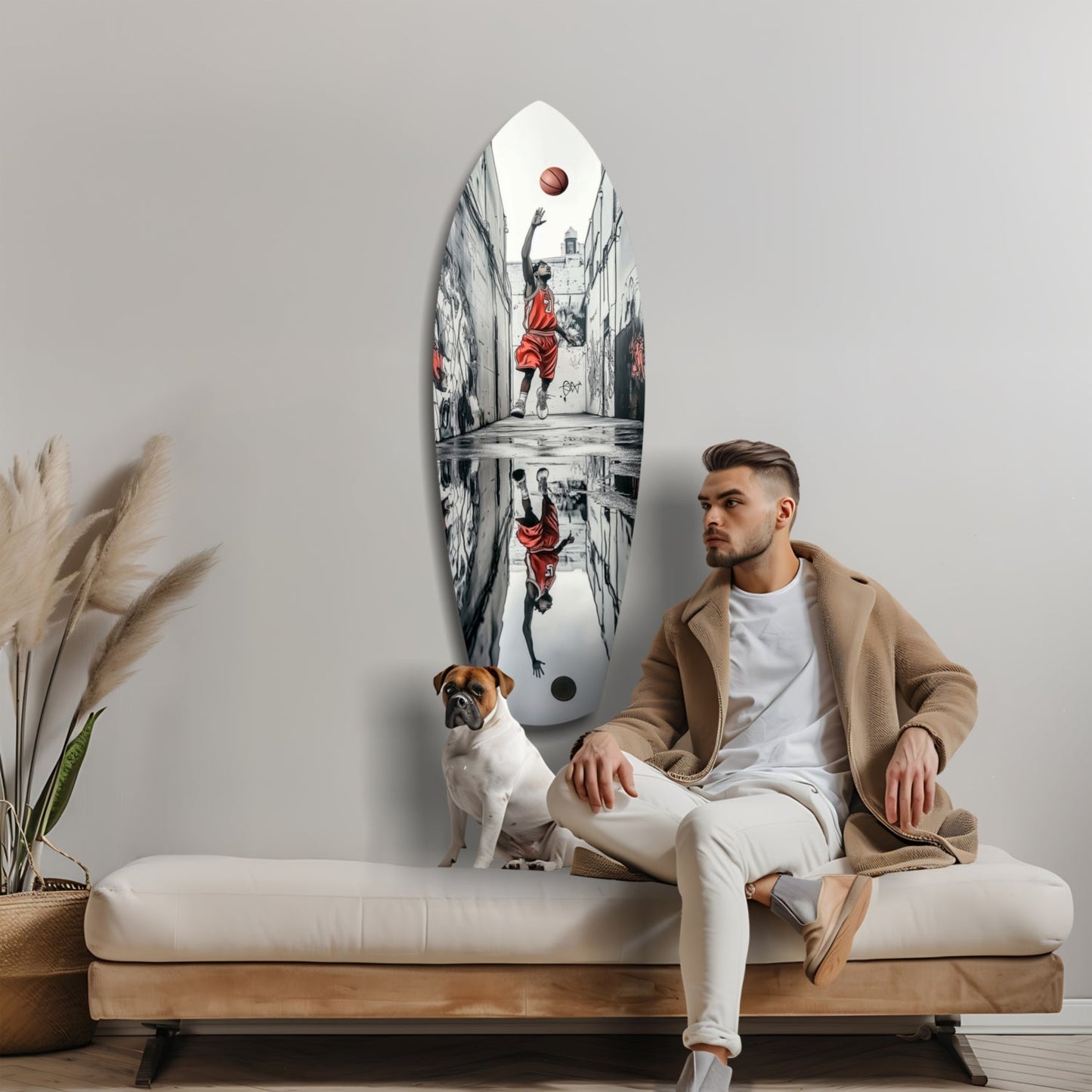 Street Basketball Tempered Glass Wall Art - Durable, Vibrant Sports Home Decor in 12"x35" and 16"x47" Sizes