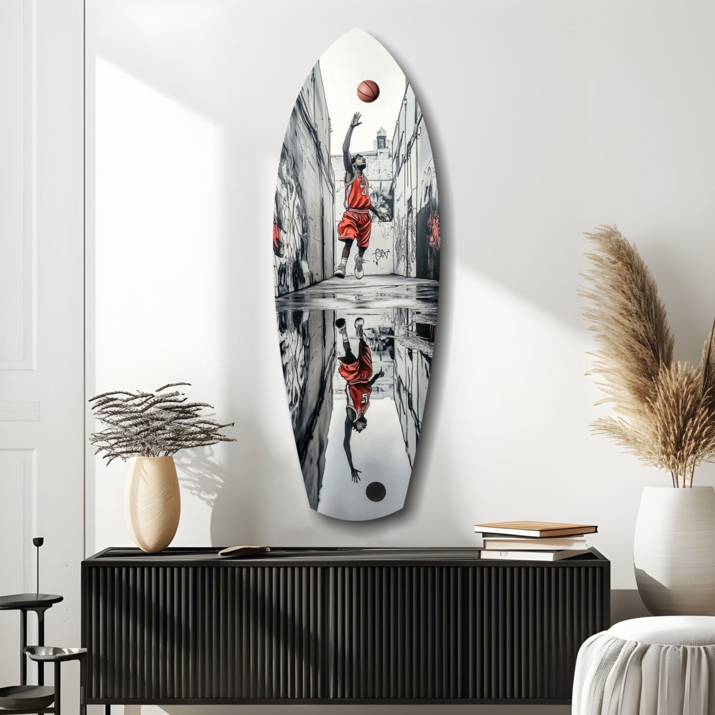 Street Basketball Tempered Glass Wall Art - Durable, Vibrant Sports Home Decor in 12"x35" and 16"x47" Sizes