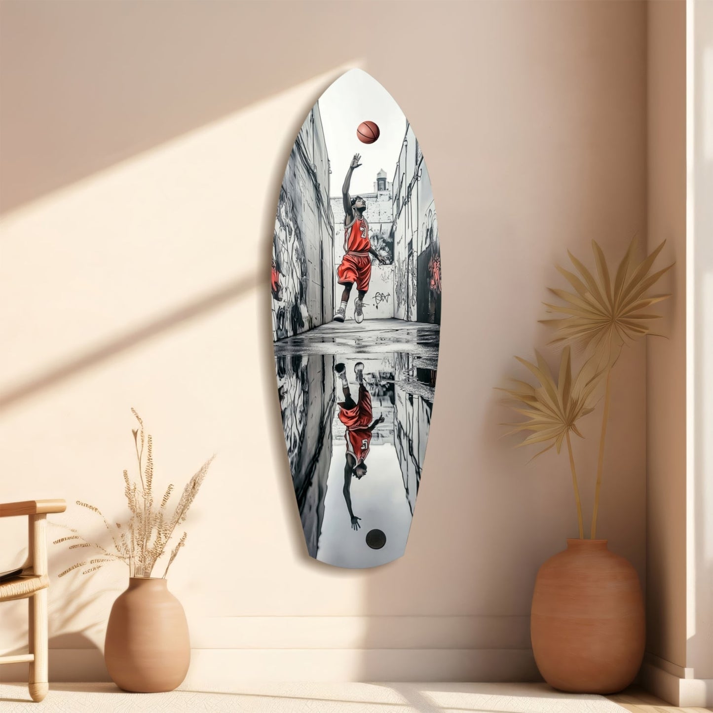 Street Basketball Tempered Glass Wall Art - Durable, Vibrant Sports Home Decor in 12"x35" and 16"x47" Sizes