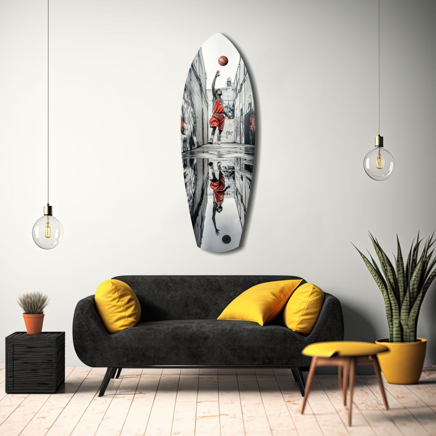 Street Basketball Tempered Glass Wall Art - Durable, Vibrant Sports Home Decor in 12"x35" and 16"x47" Sizes