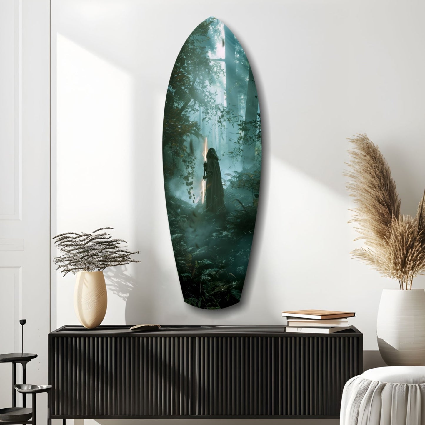 Light Saber in the Woods Glass Wall Art