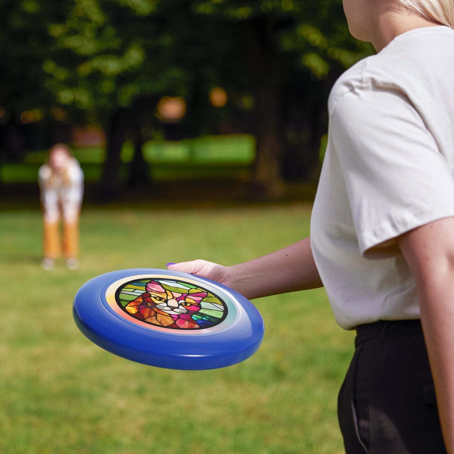Stained Glass Cat Flying Disc - Colorful Outdoor Fun for Cat Lovers