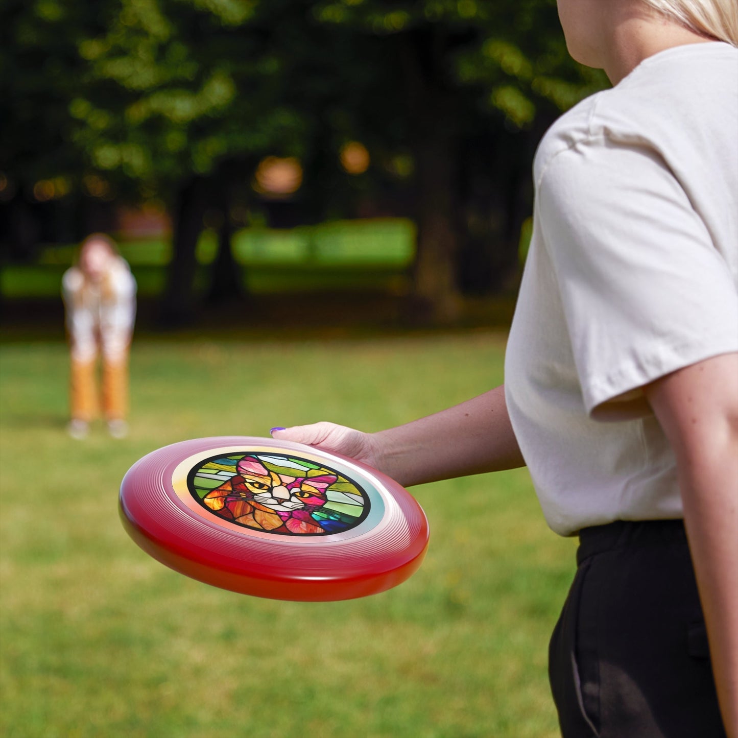 Stained Glass Cat Flying Disc - Colorful Outdoor Fun for Cat Lovers