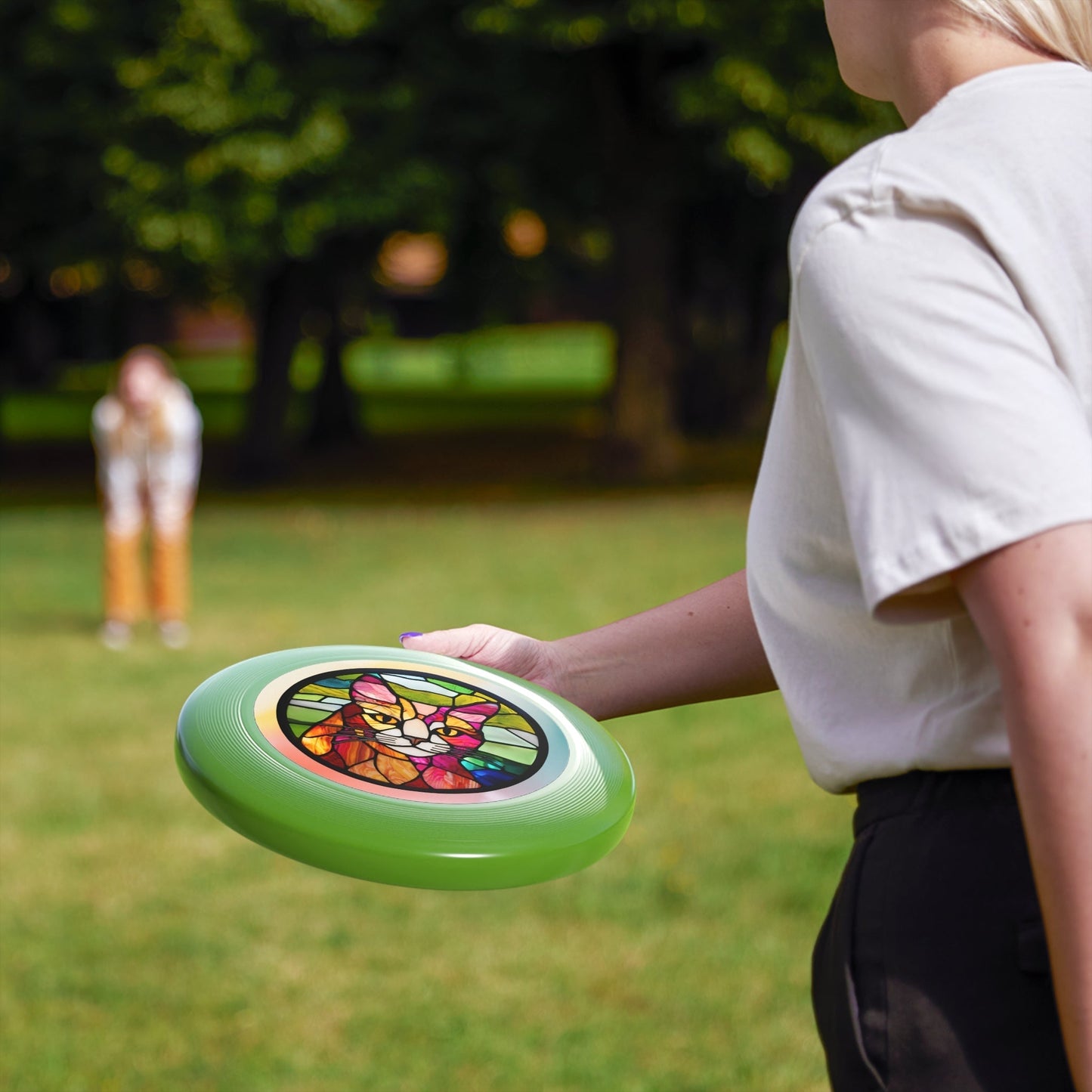 Stained Glass Cat Flying Disc - Colorful Outdoor Fun for Cat Lovers