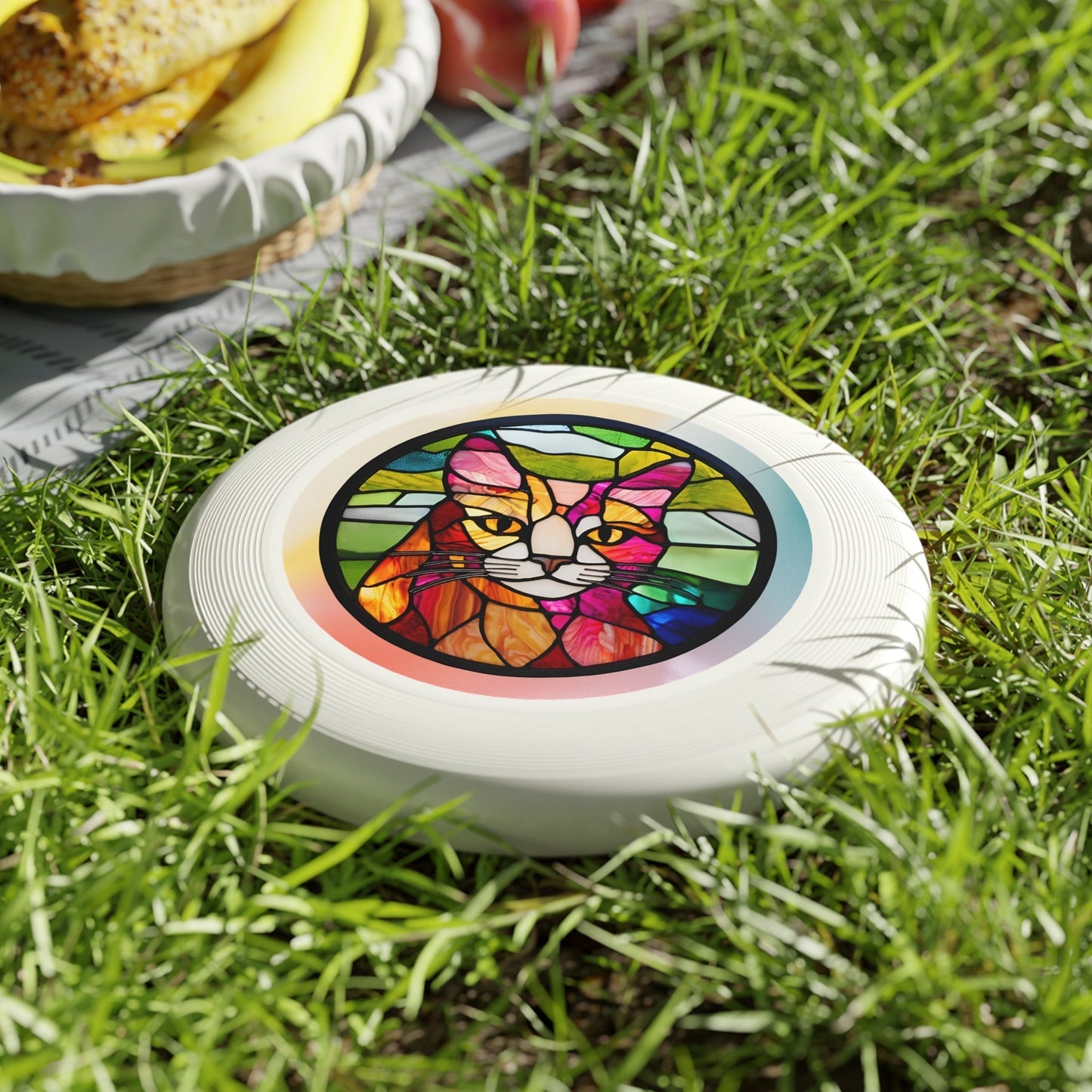 Stained Glass Cat Flying Disc - Colorful Outdoor Fun for Cat Lovers