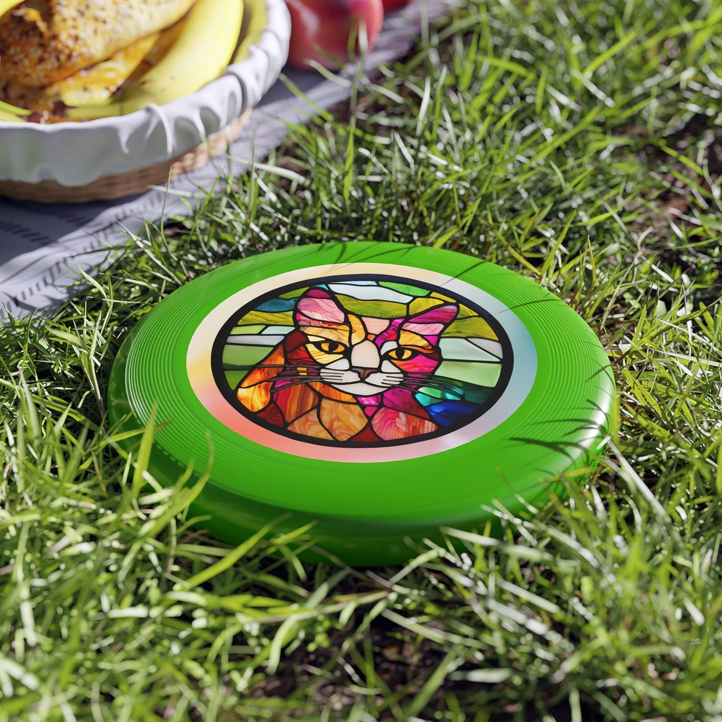 Stained Glass Cat Flying Disc - Colorful Outdoor Fun for Cat Lovers