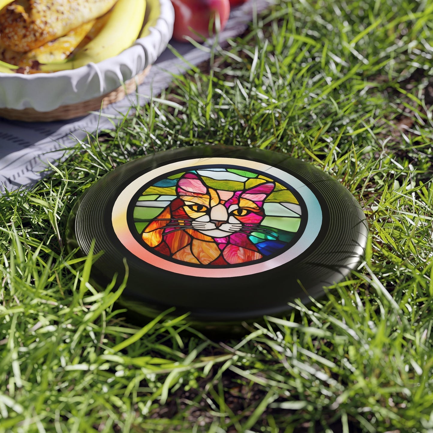 Stained Glass Cat Flying Disc - Colorful Outdoor Fun for Cat Lovers