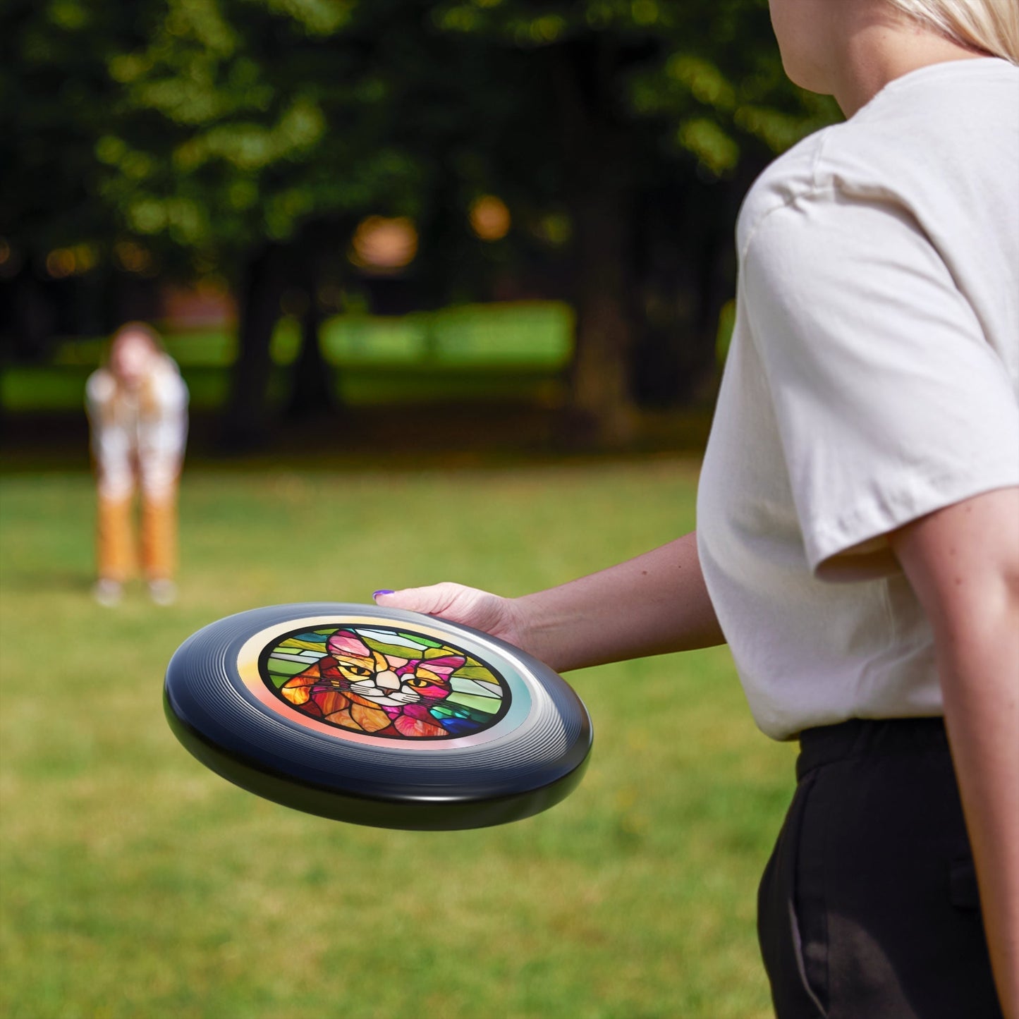 Stained Glass Cat Flying Disc - Colorful Outdoor Fun for Cat Lovers