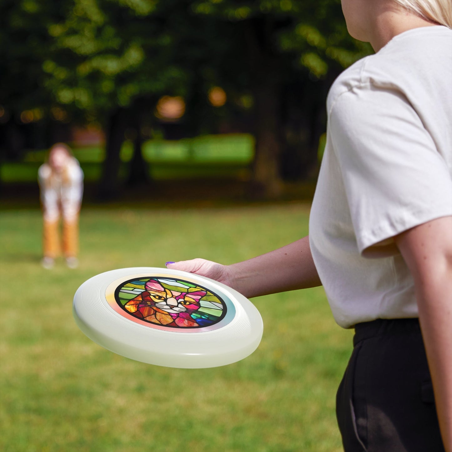 Stained Glass Cat Flying Disc - Colorful Outdoor Fun for Cat Lovers