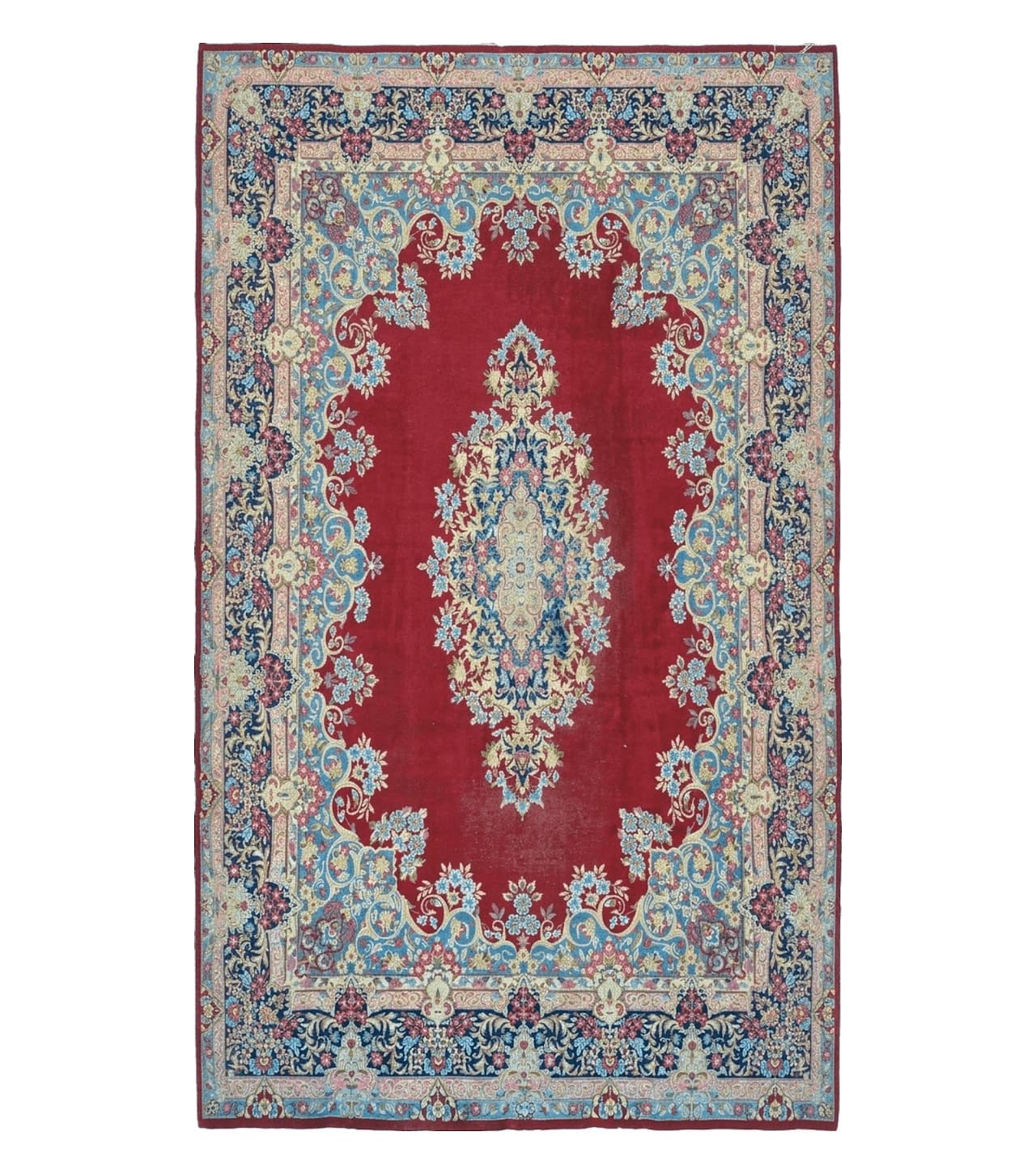 Antique Persian Kirman Rug 10x17 Oriental Carpet 10 x 17, Red, Multicolor, Namazian Signature Master Weaver, Shabby Chic, Semi Open Field
