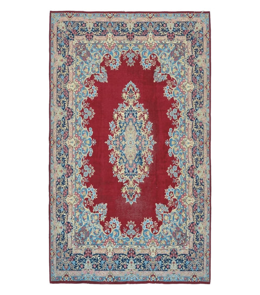 Antique Persian Kirman Rug 10x17 Oriental Carpet 10 x 17, Red, Multicolor, Namazian Signature Master Weaver, Shabby Chic, Semi Open Field