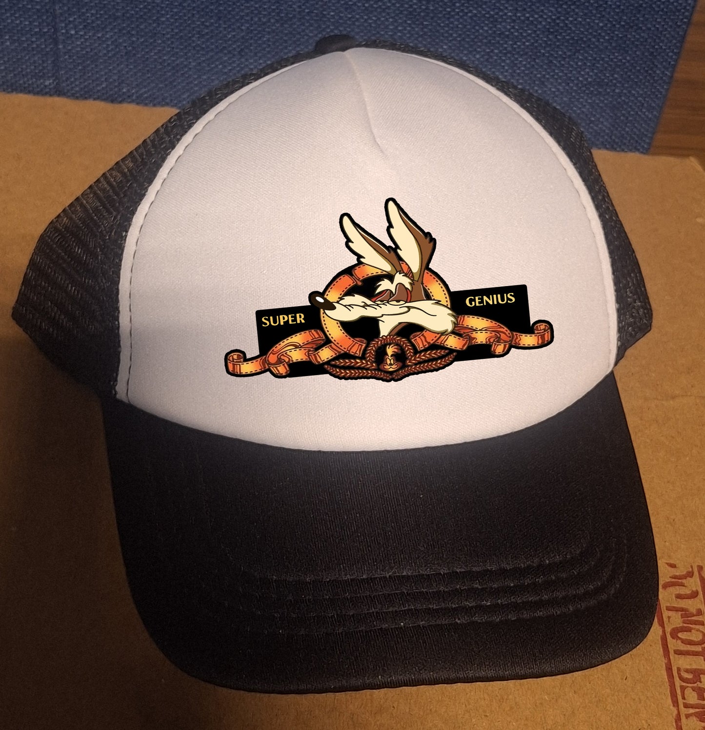 Adjustable Trucker Baseball Hat Featuring Super Genius Wile E. Coyote Design