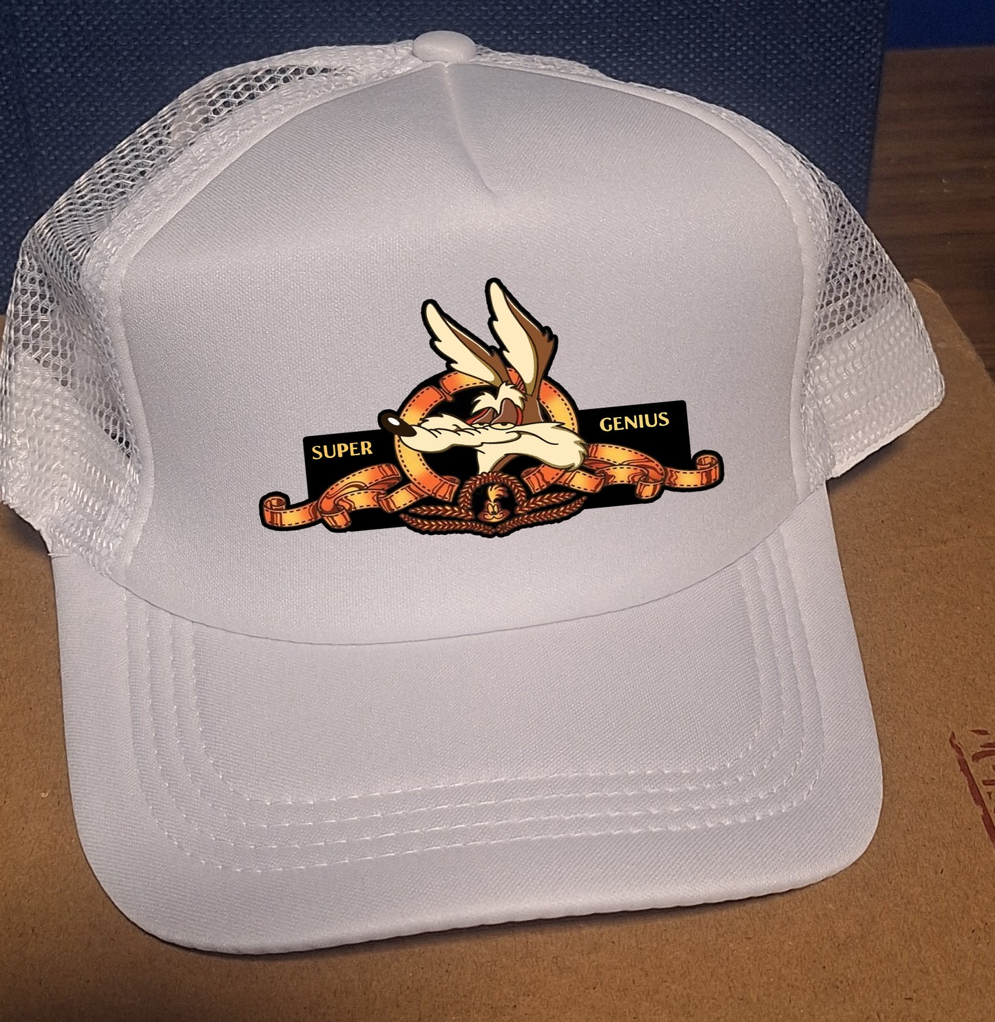 Adjustable Trucker Baseball Hat Featuring Super Genius Wile E. Coyote Design